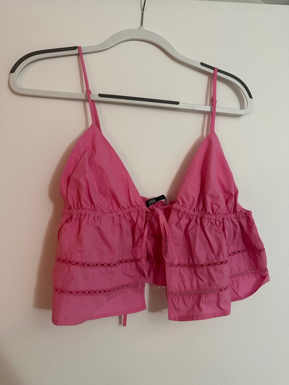 Zara Pink Poplin Tie-Front Top